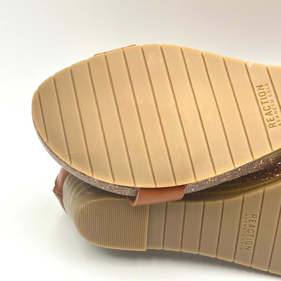 Kenneth Cole Reaction Size 7.5 Cognac Brown T-Strap Low‎ Wedges Sandals Shoes - Picture 10 of 13